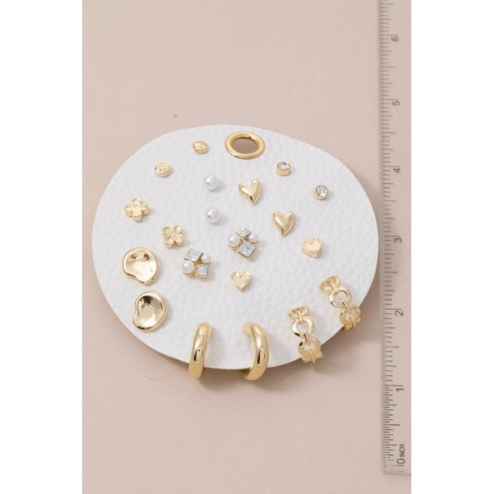 NEW Gold Tone Earrings 10 Pairs Studs Hoops Hearts Faux Pearl Rhinestone Multi - Picture 4 of 4